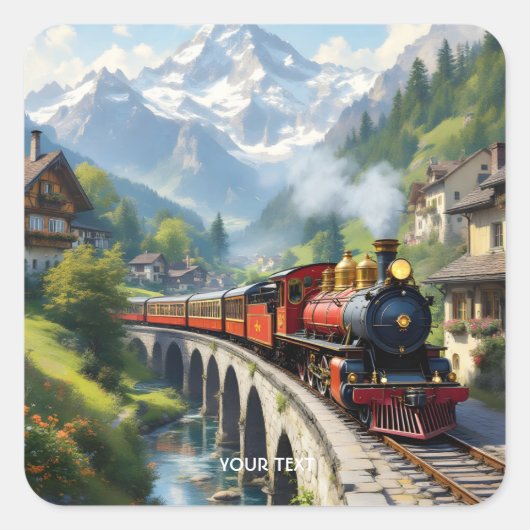 Fantasy Schattigee Crimson Antiek Train Vierkante Sticker (Voorkant)