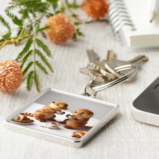 Fantasy Schattigee Croissants Otters Tea Sleutelhanger (Zijkant)