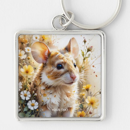 Fantasy Schattigee Curious Mouse Garden Sleutelhanger (Voorkant)