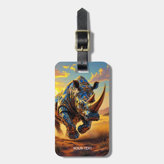 Fantasy Schattigee Cyber Rhino Desert Bagagelabel (Voorkant verticaal)