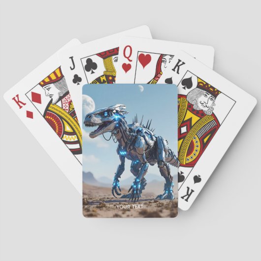 Fantasy Schattigee Cyborg Dinosauruswoestijn Pokerkaarten (Achterkant)
