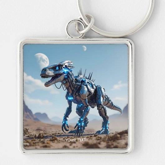 Fantasy Schattigee Cyborg Dinosauruswoestijn Sleutelhanger (Voorkant)