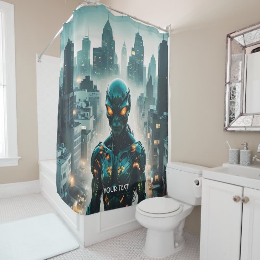 Fantasy Schattigee Cyborg Evening City Douchegordijn (In situ)
