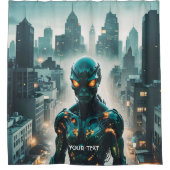 Fantasy Schattigee Cyborg Evening City Douchegordijn (Voorkant)