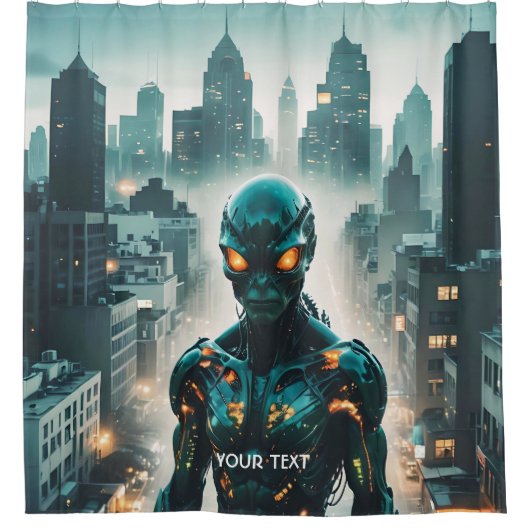 Fantasy Schattigee Cyborg Evening City Douchegordijn (Voorkant)