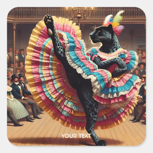 Fantasy Schattigee Dancing Panther Crowd Vierkante Sticker (Voorkant)