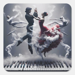 Fantasy Schattigee danseres Ballerina Piano Vierkante Sticker