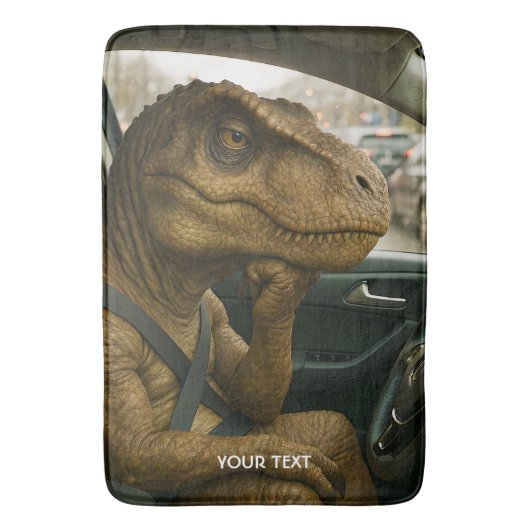 Fantasy Schattigee dinosaurus rijdende auto Badmat (Voorkant Verticaal)