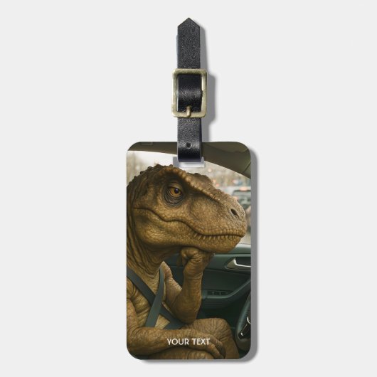 Fantasy Schattigee dinosaurus rijdende auto Bagagelabel (Voorkant verticaal)