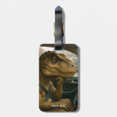 Fantasy Schattigee dinosaurus rijdende auto Bagagelabel (Achterkant verticaal)