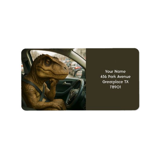 Fantasy Schattigee dinosaurus rijdende auto Etiket (Voorkant)