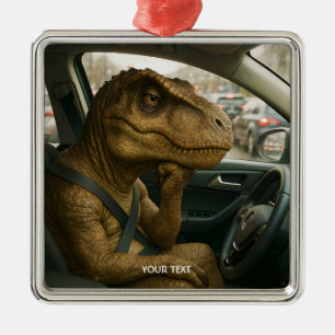 Fantasy Schattigee dinosaurus rijdende auto Metalen Ornament