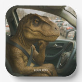 Fantasy Schattigee dinosaurus rijdende auto Papieren Bordje (Voorkant)