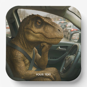 Fantasy Schattigee dinosaurus rijdende auto Papieren Bordje