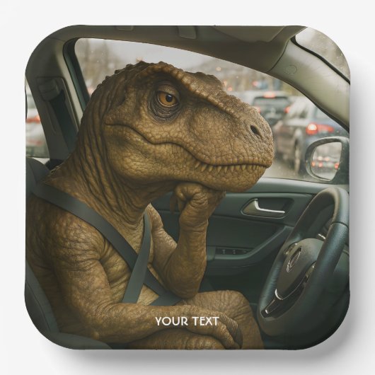 Fantasy Schattigee dinosaurus rijdende auto Papieren Bordje (Voorkant)