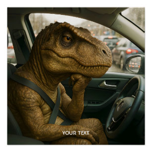 Fantasy Schattigee dinosaurus rijdende auto Perfect Poster