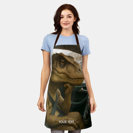 Fantasy Schattigee dinosaurus rijdende auto Schort (Gedragen)