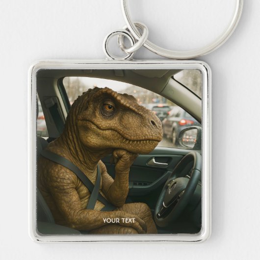 Fantasy Schattigee dinosaurus rijdende auto Sleutelhanger (Voorkant)