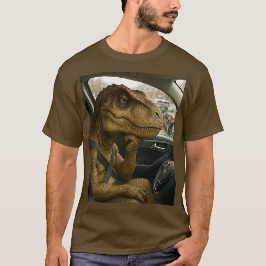 Fantasy Schattigee dinosaurus rijdende auto T-shirt (Voorkant)