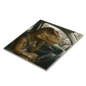 Fantasy Schattigee dinosaurus rijdende auto Tegeltje (Zijkant)