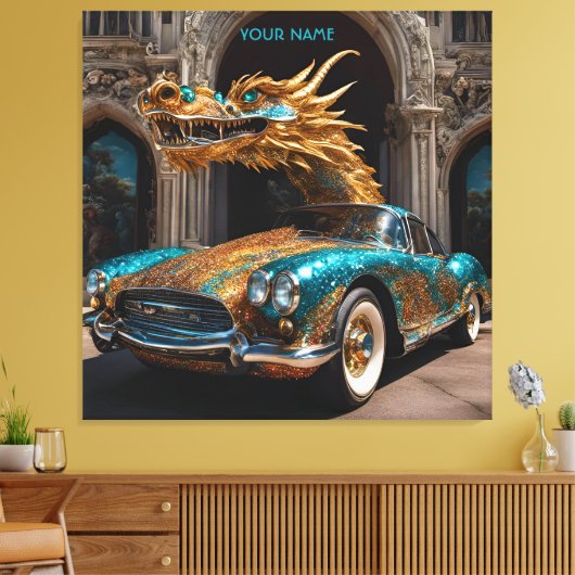 Fantasy Schattigee Dragon Car Mix Canvas Afdruk (Insitu (Woonkamer))