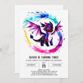 Fantasy Schattigee Dragon Digitale Jongen Verjaard Kaart (Voorkant / Achterkant)