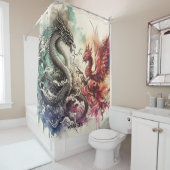 Fantasy Schattigee Dragon Phoenix Ink Douchegordijn (In situ)