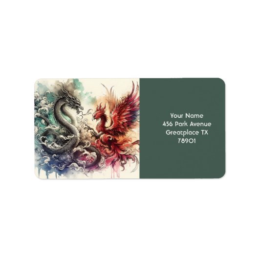 Fantasy Schattigee Dragon Phoenix Ink Etiket (Voorkant)