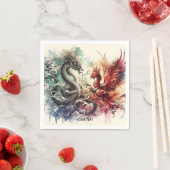 Fantasy Schattigee Dragon Phoenix Ink Servet (Insitu)