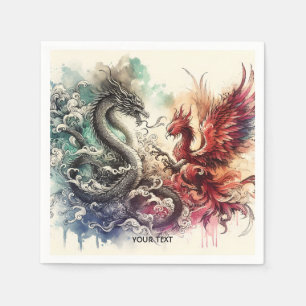 Fantasy Schattigee Dragon Phoenix Ink Servet