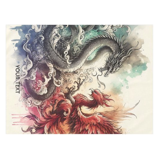Fantasy Schattigee Dragon Phoenix Ink Tafelkleed (Voorkant (Horizontaal))