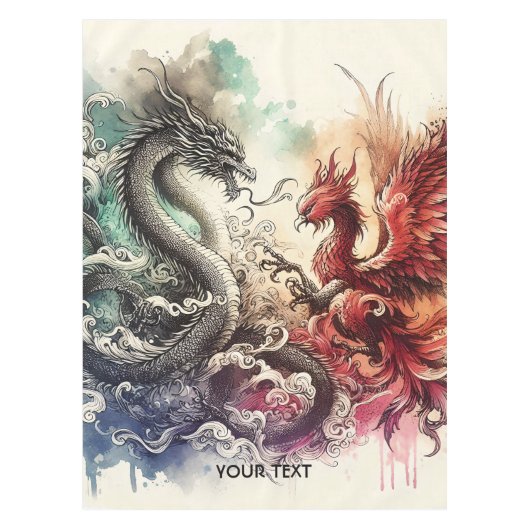 Fantasy Schattigee Dragon Phoenix Ink Tafelkleed (Voorkant)