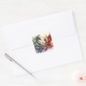 Fantasy Schattigee Dragon Phoenix Ink Vierkante Sticker (Envelop)
