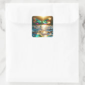 Fantasy Schattigee Dragonfly Water Reflectie Vierkante Sticker (Tas)