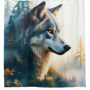 Fantasy Schattigee dubbele expositie Wolf Douchegordijn