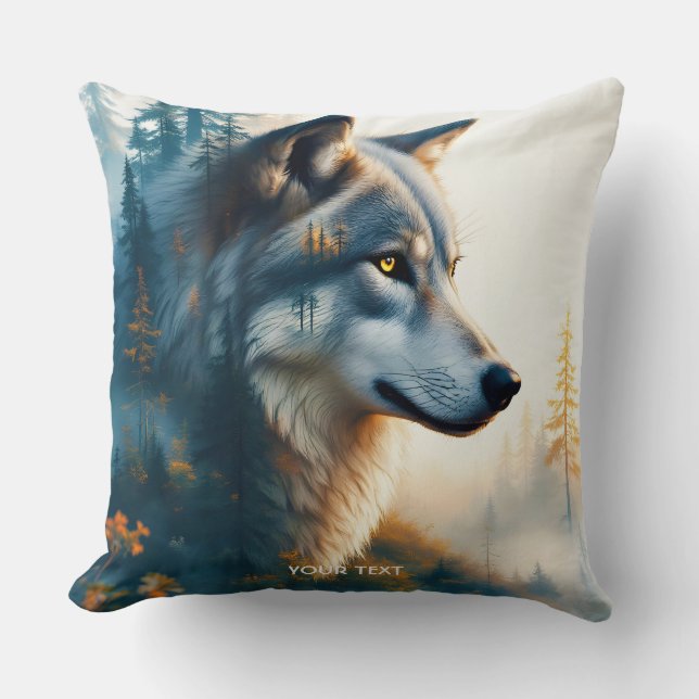 Fantasy Schattigee dubbele expositie Wolf Kussen (Voorkant)
