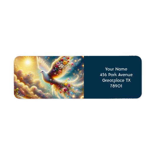 Fantasy Schattigee Duif Space Flowers Etiket (Voorkant)