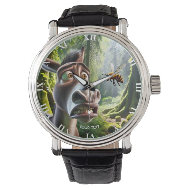 Fantasy Schattigee ezel Sting Bee Horloge (Voorkant)