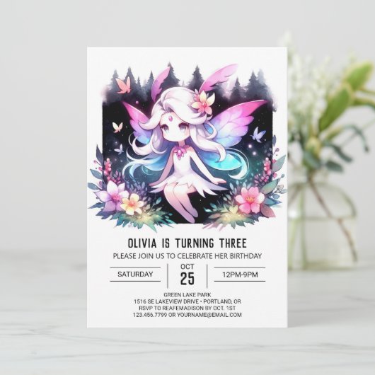 Fantasy Schattigee feeënverjaardag Kaart (Staand voorkant)