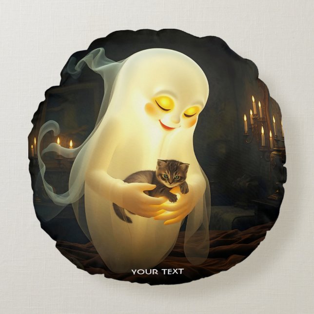 Fantasy Schattigee Ghost Kitten Kaarsen Rond Kussen (Voorkant)