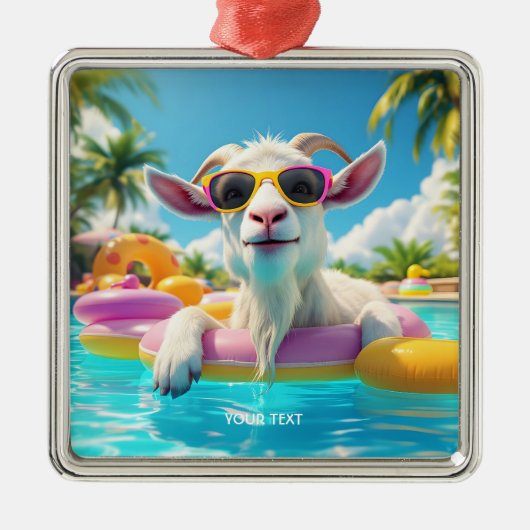 Fantasy Schattigee Goat Float Glasses Metalen Ornament (Voorkant)
