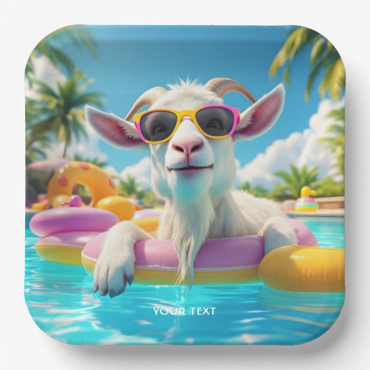 Fantasy Schattigee Goat Float Glasses Papieren Bordje (Voorkant)
