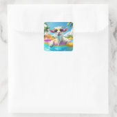 Fantasy Schattigee Goat Float Glasses Vierkante Sticker (Tas)