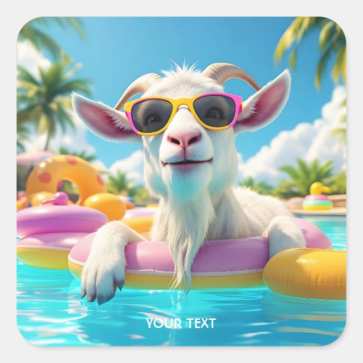 Fantasy Schattigee Goat Float Glasses Vierkante Sticker (Voorkant)