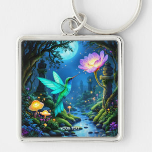 Fantasy Schattigee groene vogelbloem Sleutelhanger