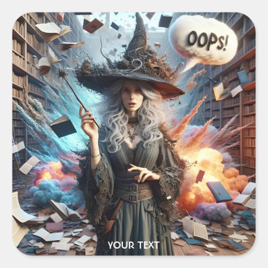 Fantasy Schattigee heks grappige fout Vierkante Sticker (Voorkant)