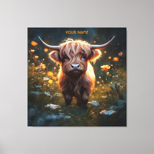 Fantasy Schattigee Highland Baby Koe Canvas Afdruk (Voorkant)