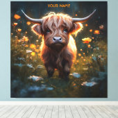 Fantasy Schattigee Highland Baby Koe Canvas Afdruk (Insitu (Houten vloer))