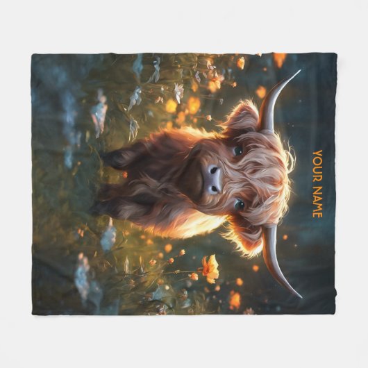 Fantasy Schattigee Highland Baby Koe Fleece Deken (Voorkant (Horizontaal))