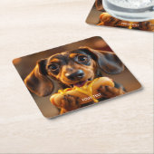 Fantasy Schattigee hond Hot Dog Kartonnen Onderzetters (Schuin)